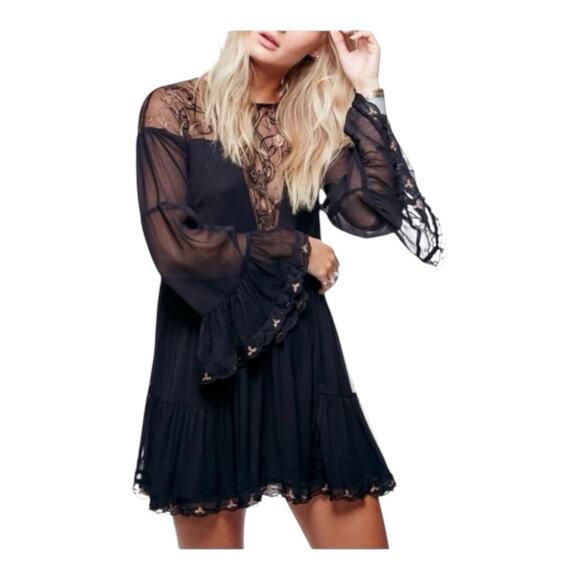 Free People beaded PANAMA CITY MINI DRESS black sz small - Picture 6 of 16